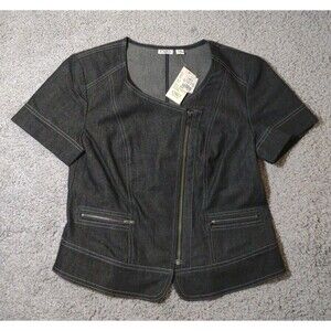 Nwt Cato Womens M Dark Wash Denim Jacket Short Sleeve Decorative Pockets